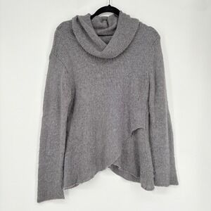 Wooden Ships S/M Cowl Neck Mohair Wool Blend Asymmetrical Sweater Grey